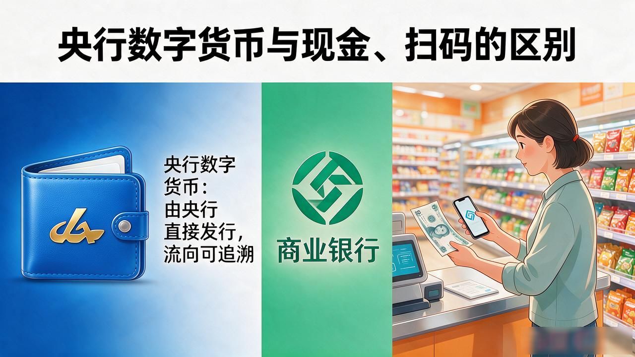 银行推数字货币了，跟平时用现金、扫码有啥区别，普通老百姓该咋用？